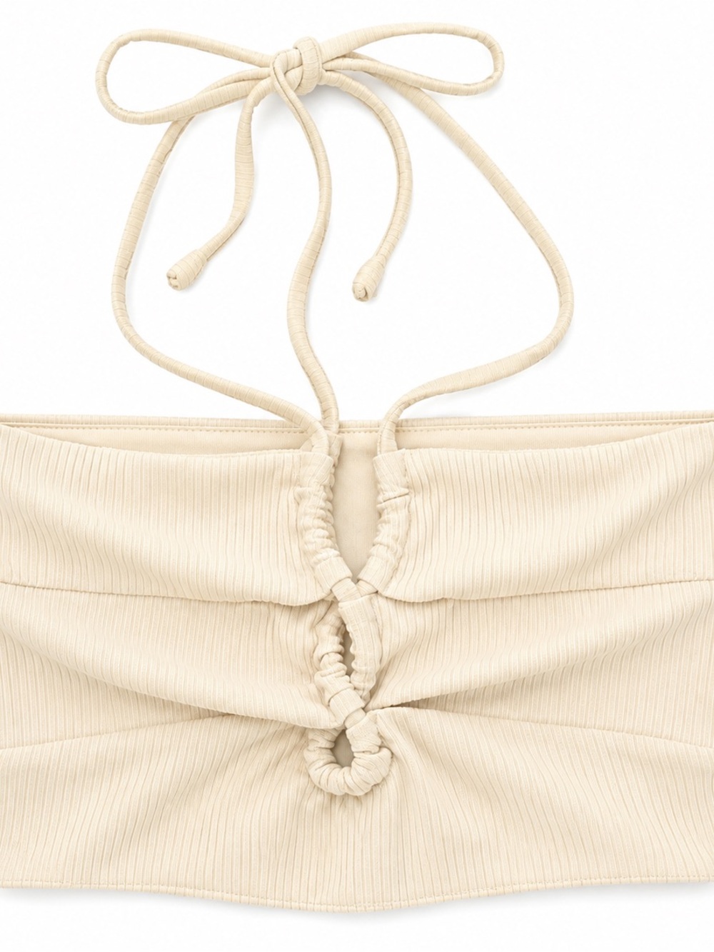 Princess Polly Zamia Top Cream Ribbed Halter Cutout Crop Top NWT Size 4